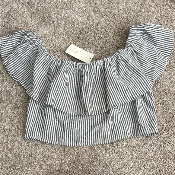 A NEW DAY STRIPED LINEN TOP off the shoulder size M - Picture 2 of 7